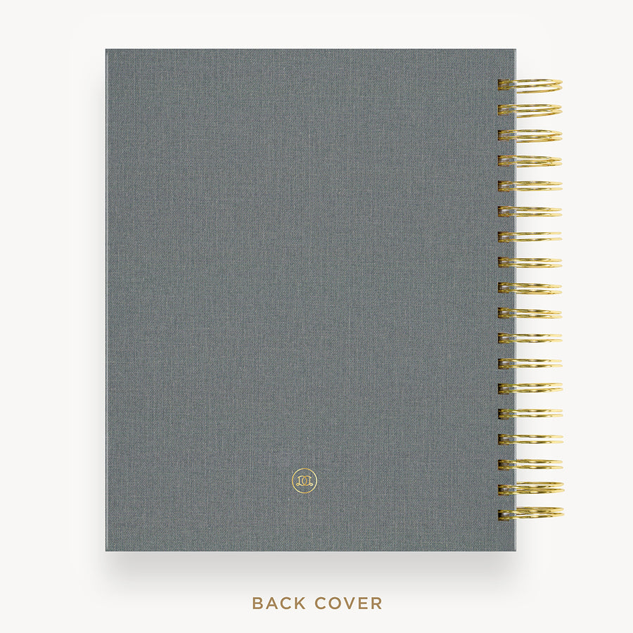 Day Designer 2025 daily planner: Charcoal Bookcloth back cover with gold detail