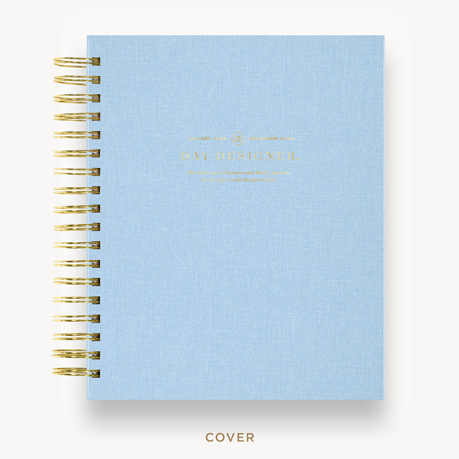 Day Designer 2025 daily planner: Chambray Bookcloth hard cover, gold wire binding