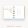 Day Designer 2025 daily planner: Chambray Bookcloth cover with pocket and gold stickers