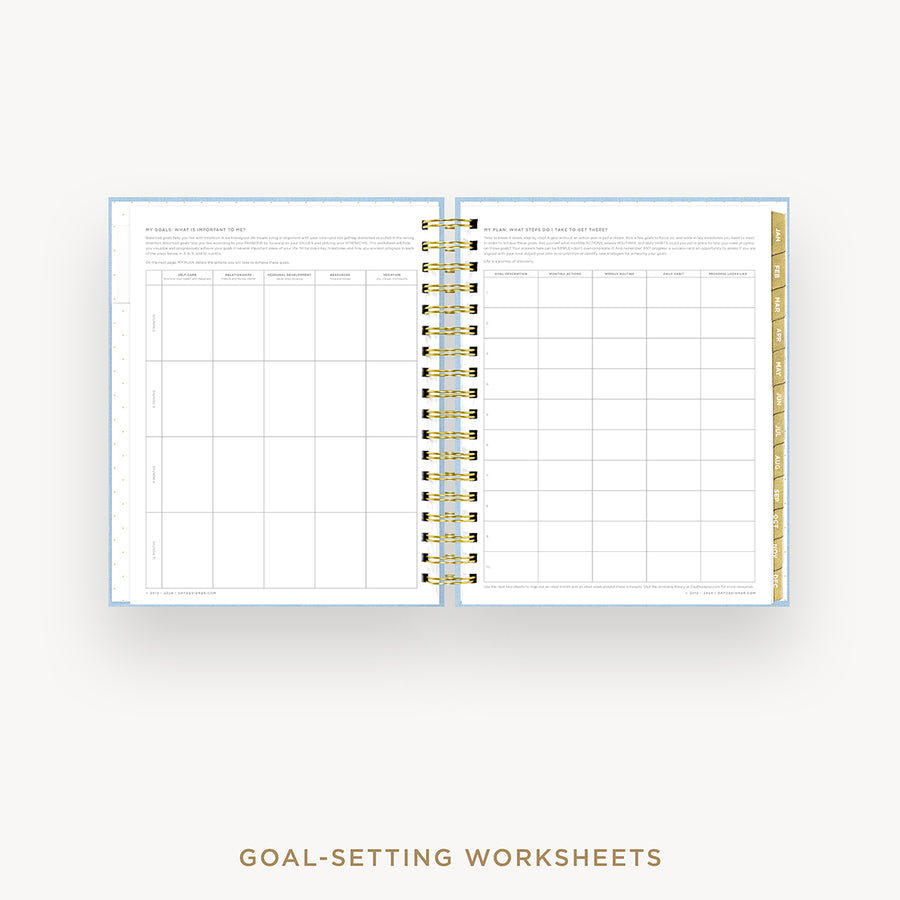 Day Designer 2025 daily planner: Chambray Bookcloth cover with goals worksheet