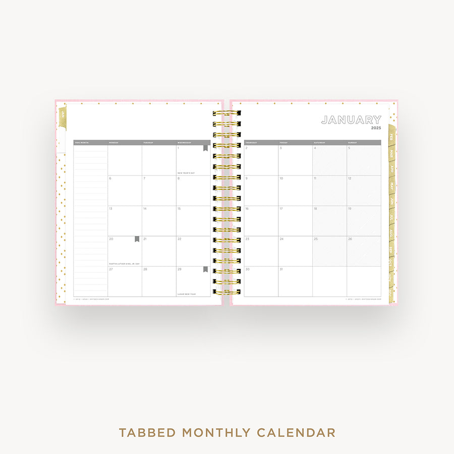 Day Designer 2025 daily planner: Peony Bookcloth cover with monthly calendar