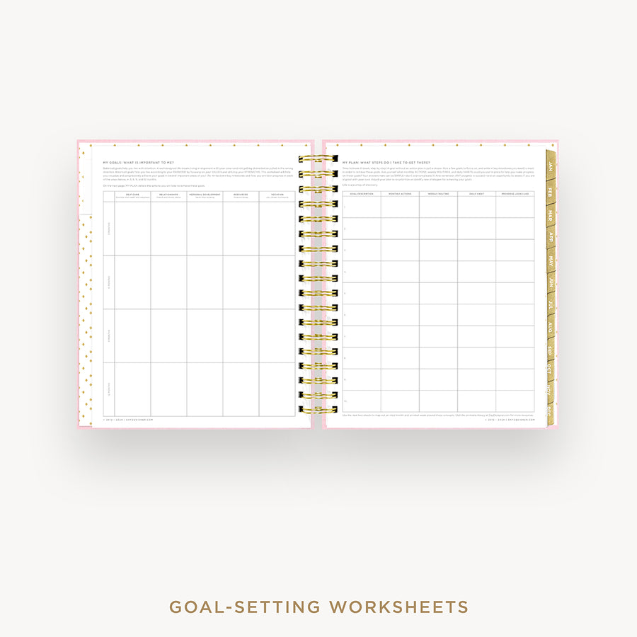 Day Designer 2025 daily planner: Peony Bookcloth cover with goals worksheet