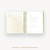 Day Designer 2025 daily planner: Sage Bookcloth cover with pocket and gold stickers