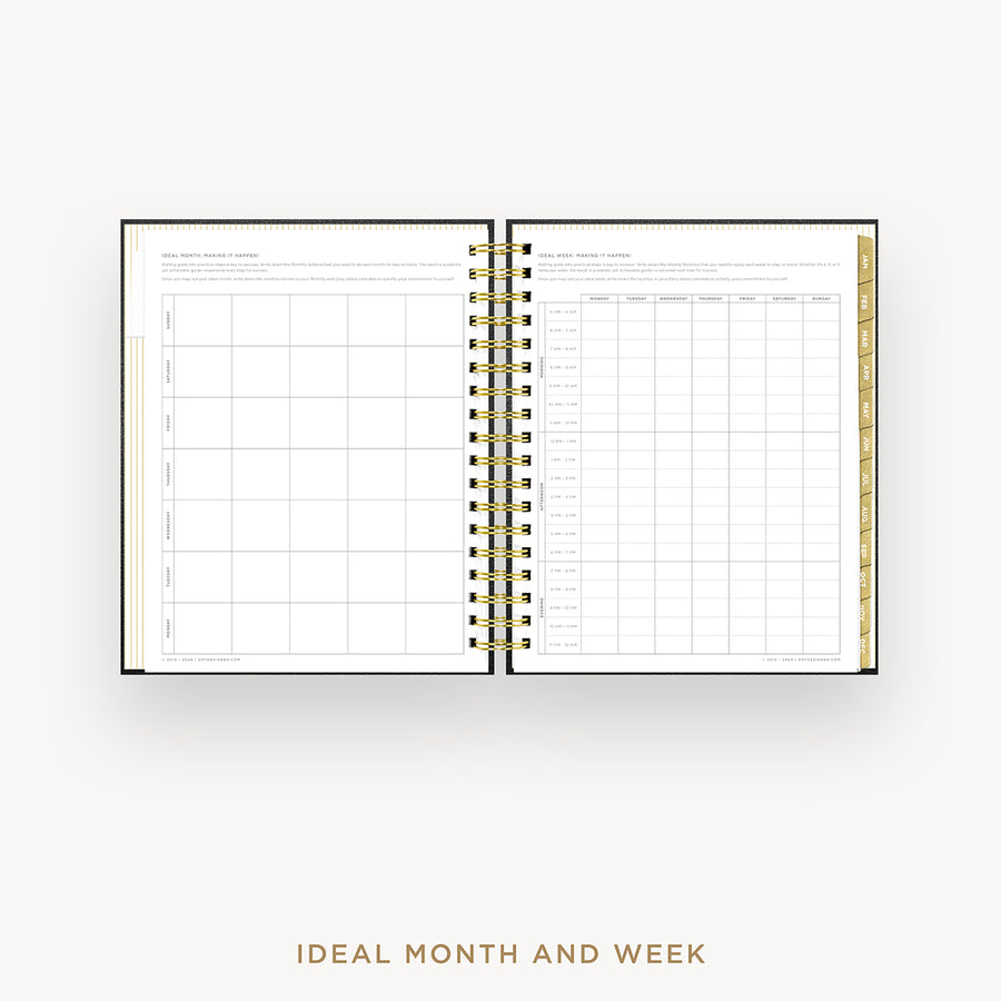 Day Designer 2025 daily planner: Classic Black Pebble Texture cover with ideal week worksheet