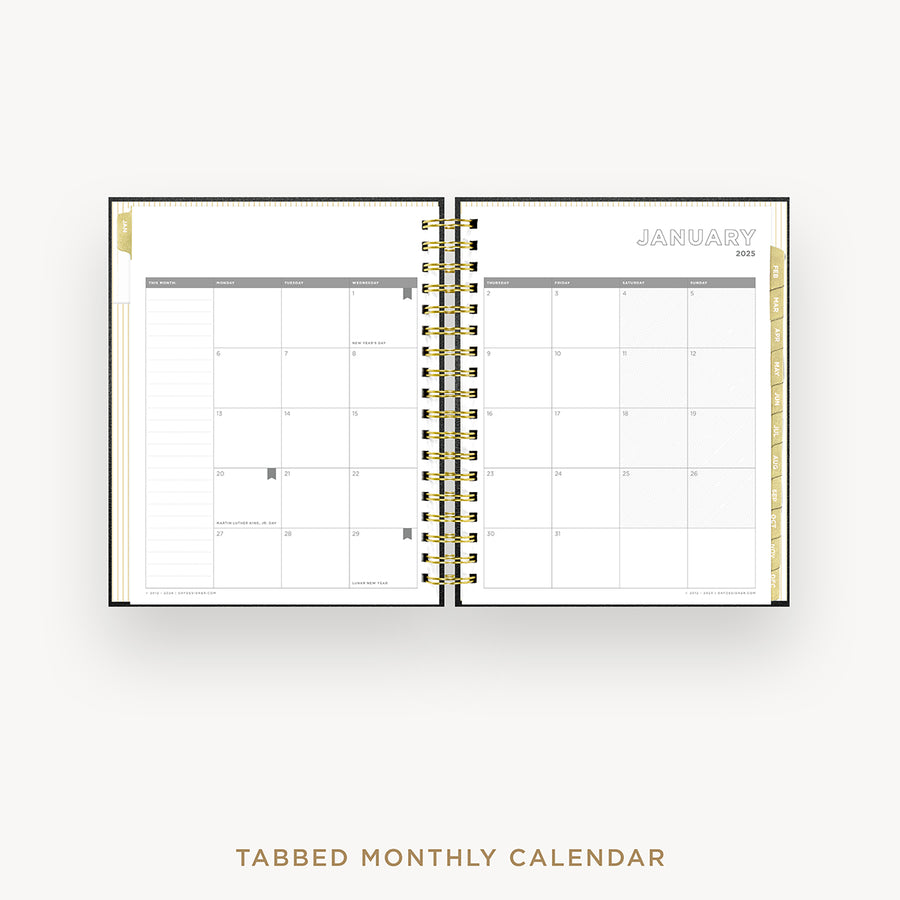 Day Designer 2025 daily planner: Classic Black Pebble Texture cover with monthly calendar