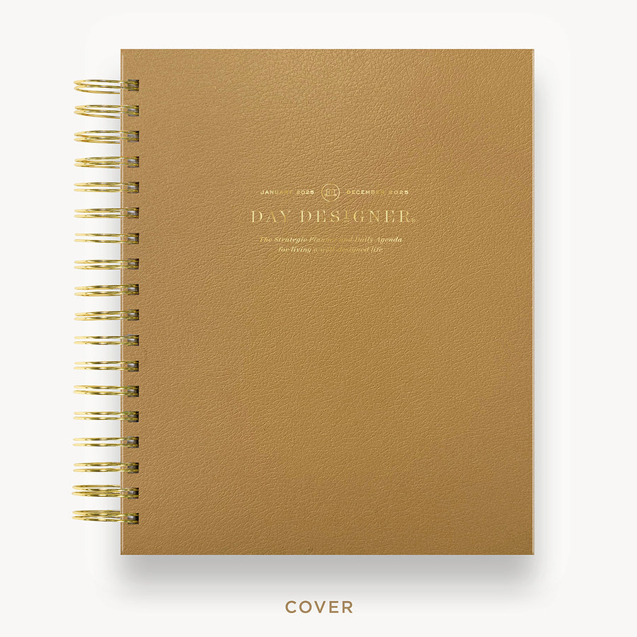 Day Designer 2025 daily planner: Caramel Latte Pebble Texture  hard cover, gold wire binding