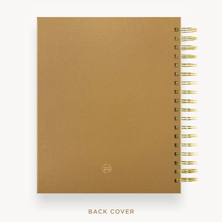 Day Designer 2025 daily planner: Caramel Latte Pebble Texture back cover with gold detail