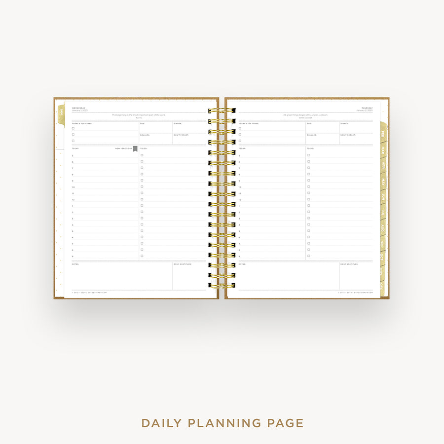 Day Designer 2025 daily planner: Caramel Latte Pebble Texture cover with daily planning page