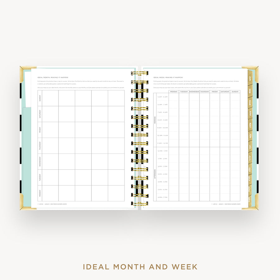 Day Designer 2025 mini daily planner: Black Stripe cover with ideal week worksheet