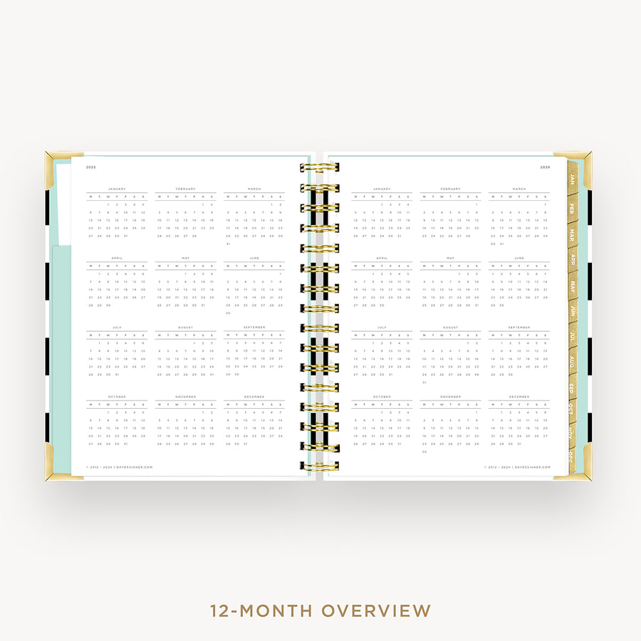 Day Designer 2025 mini daily planner: Black Stripe cover with 12 month calendar