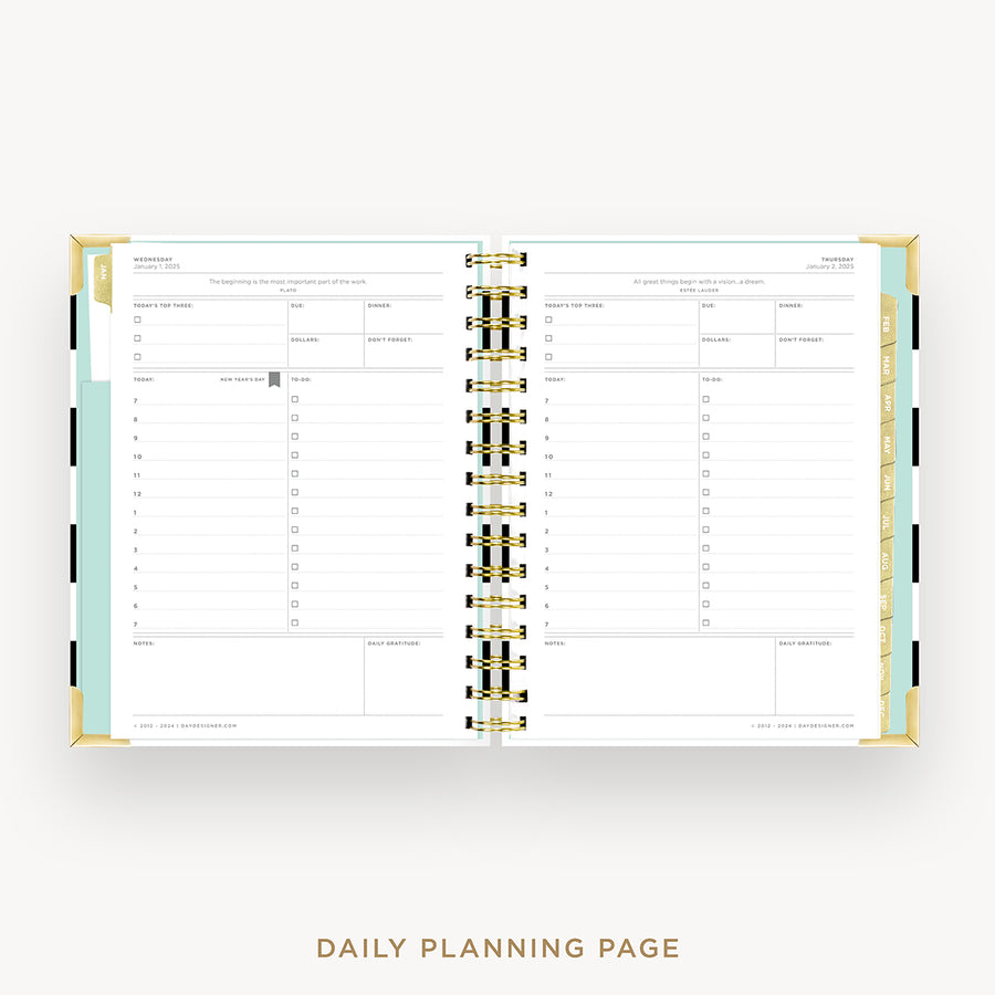 Day Designer 2025 mini daily planner: Black Stripe cover with daily planning page