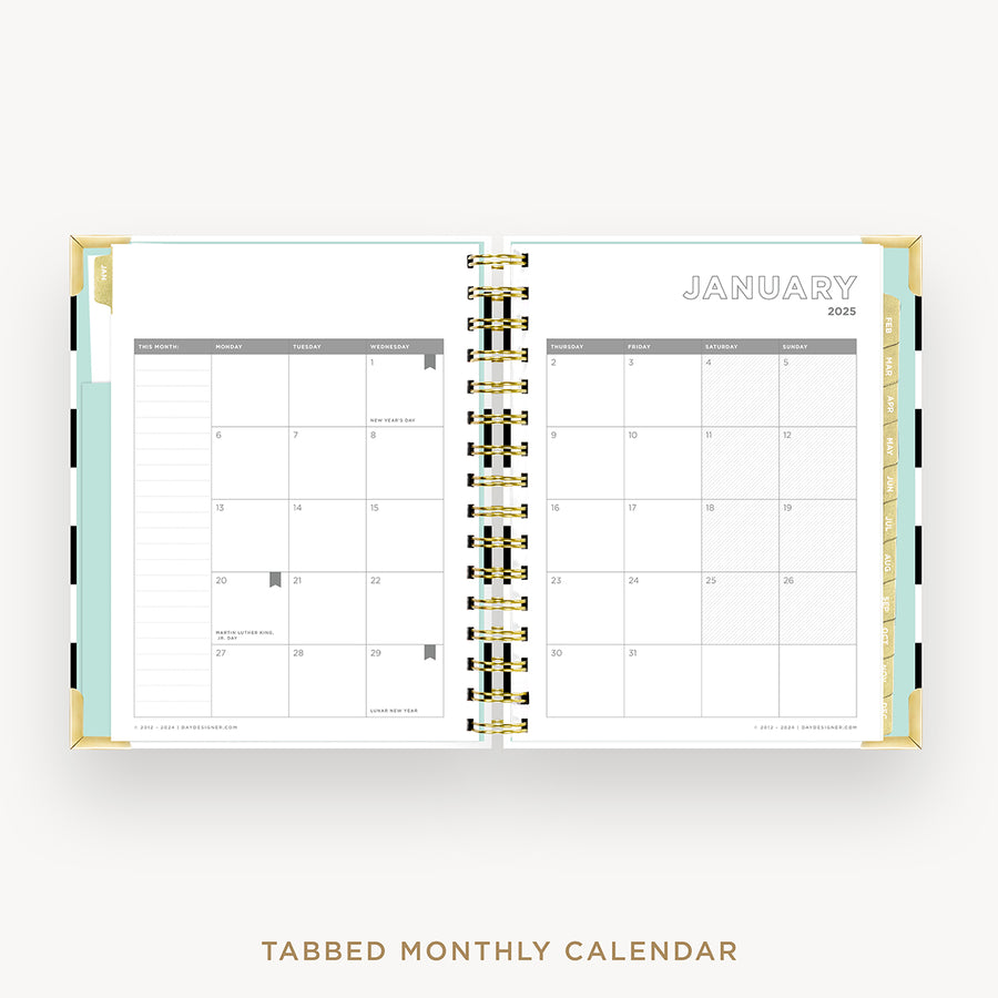 Day Designer 2025 mini daily planner: Black Stripe cover with monthly calendar