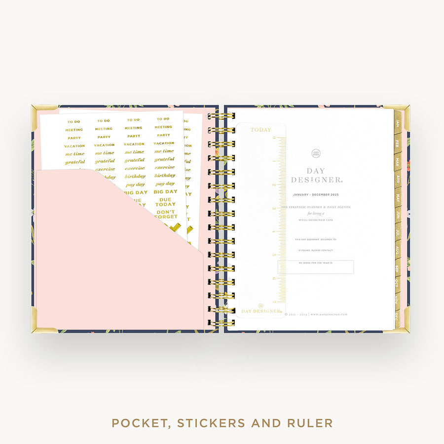 Day Designer 2025 mini daily planner: Fresh Sprigs cover with pocket and gold stickers