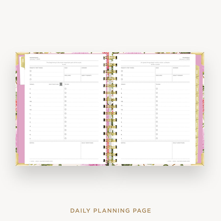 Day Designer 2025 mini daily planner: Camellia cover with daily planning page