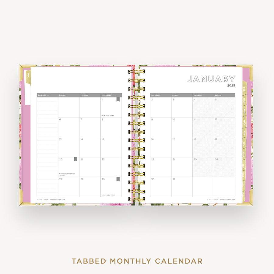 Day Designer 2025 mini daily planner: Camellia cover with monthly calendar