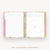 Day Designer 2025 mini daily planner: Camellia cover with self assessment worksheet