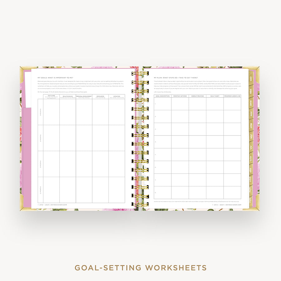 Day Designer 2025 mini daily planner: Camellia cover with goals worksheet