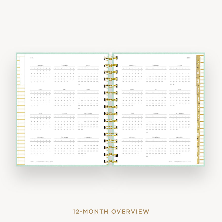 Day Designer 2025 mini daily planner: Sage Bookcloth cover with 12 month calendar