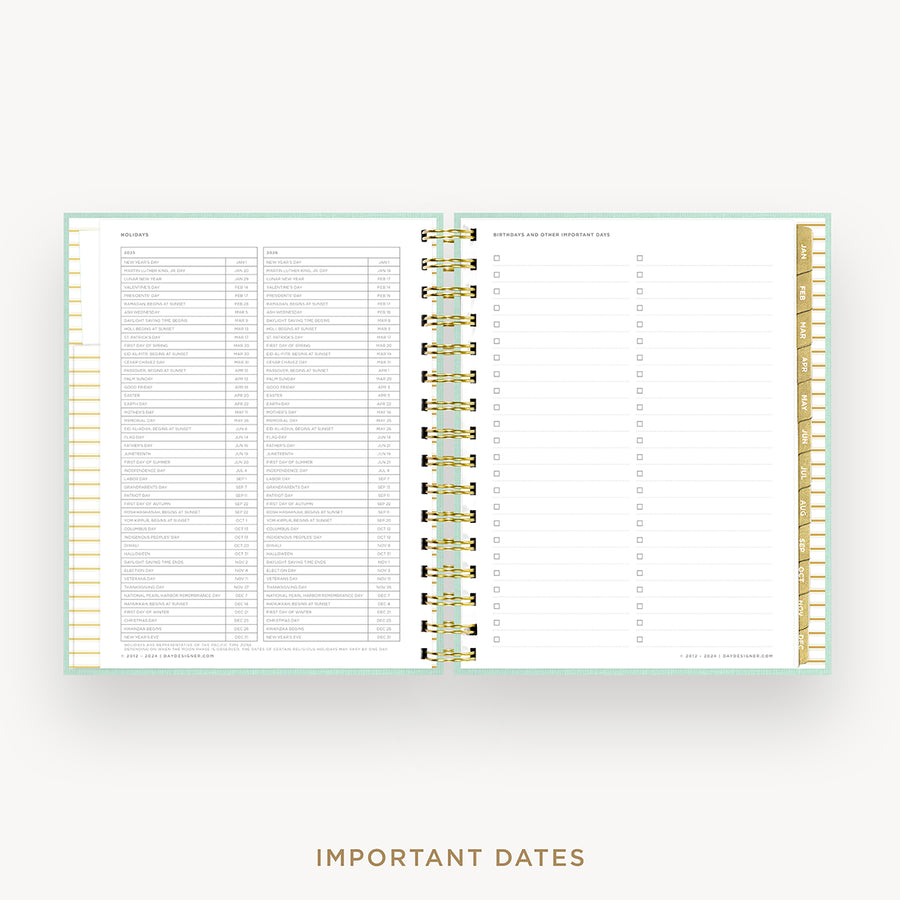 Day Designer 2025 mini daily planner: Sage Bookcloth cover with holidays page