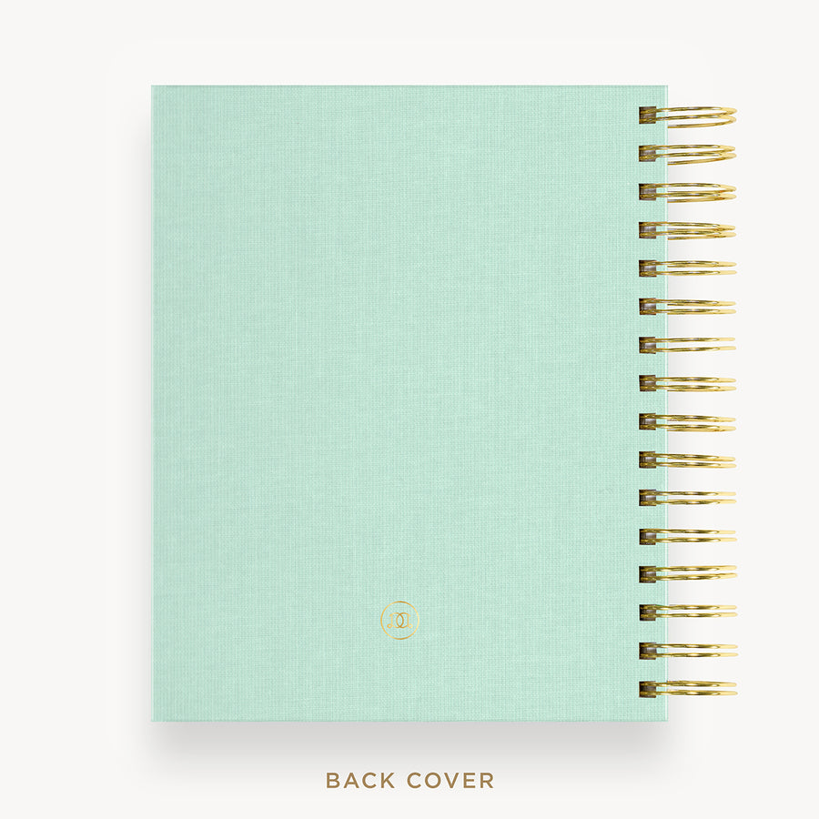 Day Designer 2025 mini daily planner: Sage Bookcloth cover with back cover with gold detail