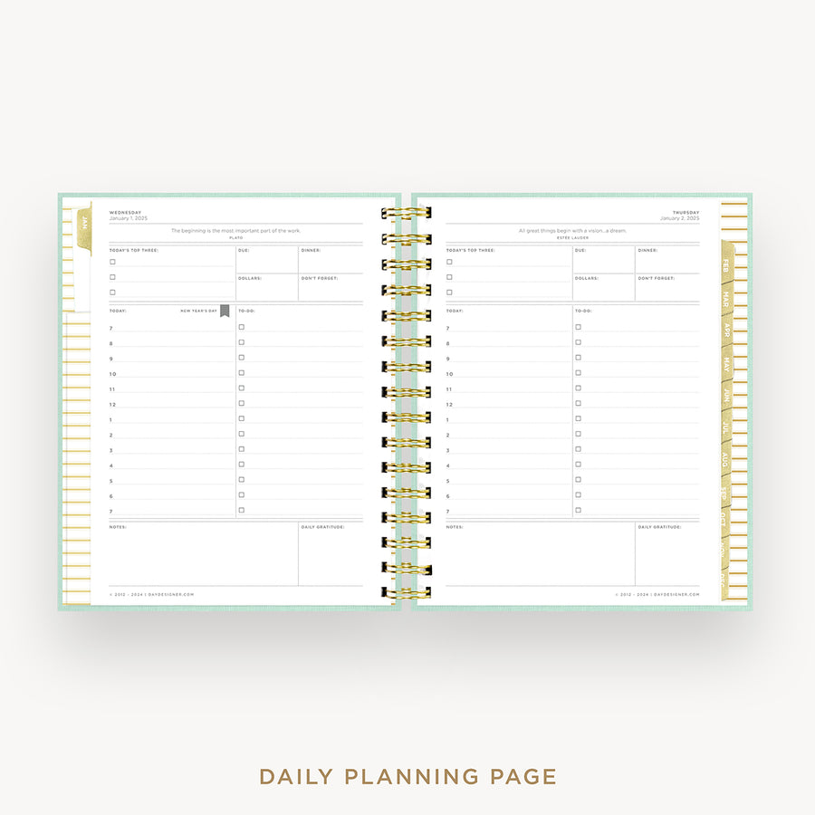 Day Designer 2025 mini daily planner: Sage Bookcloth cover with daily planning page