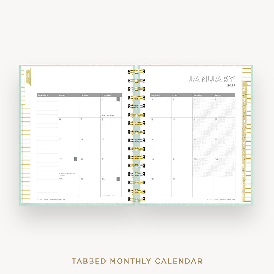 Day Designer 2025 mini daily planner: Sage Bookcloth cover with monthly calendar