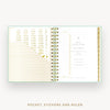 Day Designer 2025 mini daily planner: Sage Bookcloth cover with pocket and gold stickers