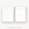 Day Designer 2025 mini daily planner: Sage Bookcloth cover with self assessment worksheet