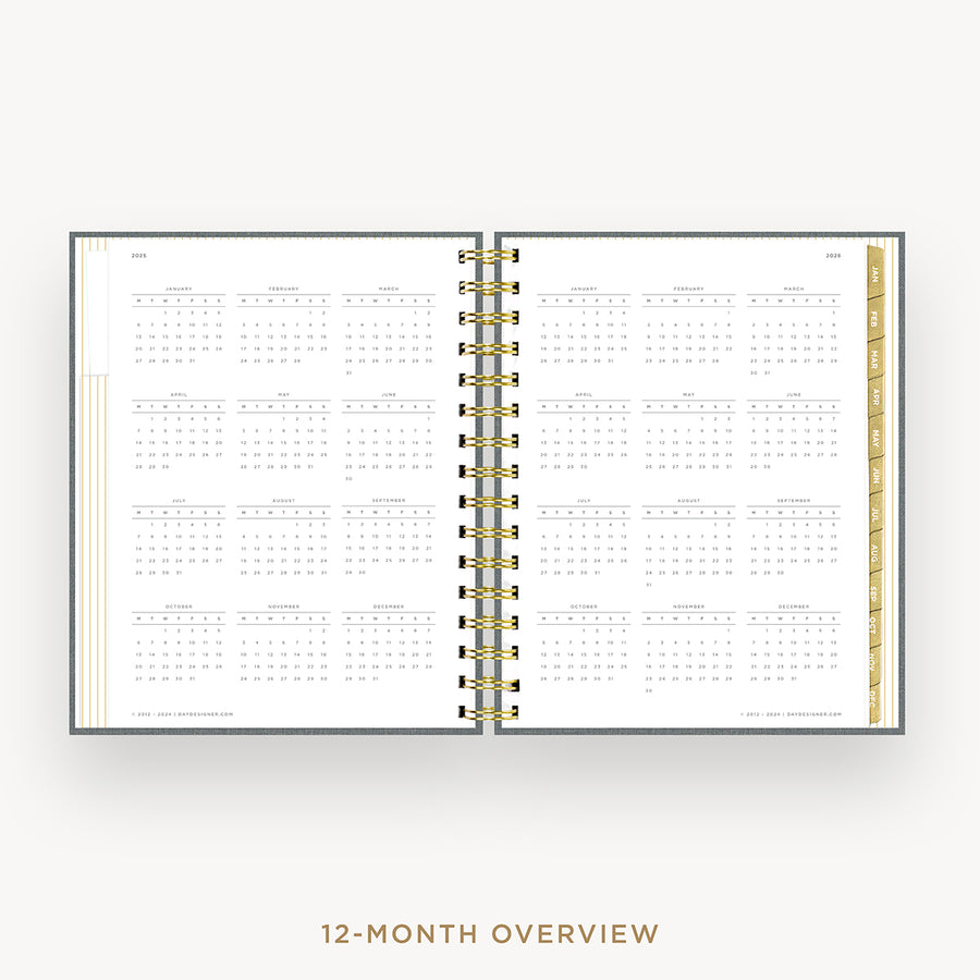 Day Designer 2025 mini daily planner: Charcoal Bookcloth cover with 12 month calendar