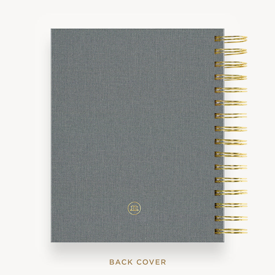 Day Designer 2025 mini daily planner: Charcoal Bookcloth cover with back cover with gold detail