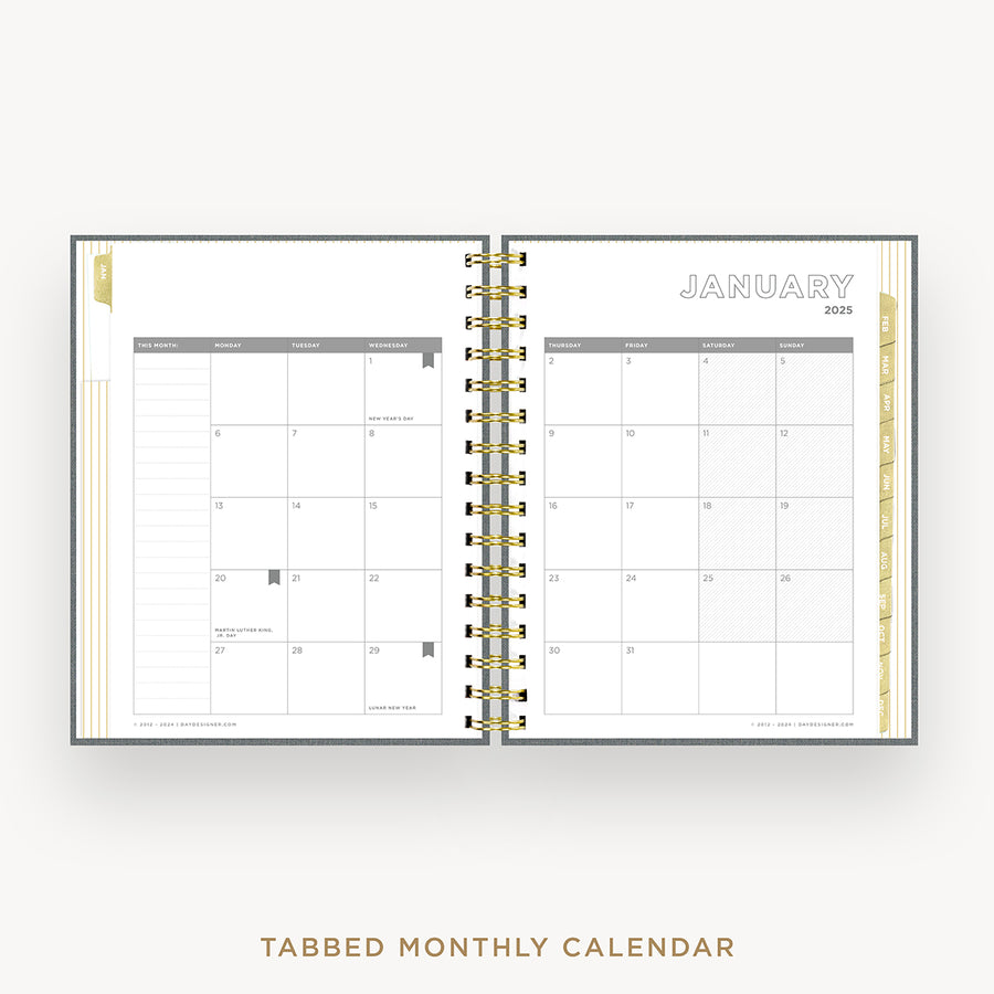 Day Designer 2025 mini daily planner: Charcoal Bookcloth cover with monthly calendar