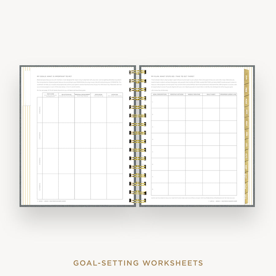 Day Designer 2025 mini daily planner: Charcoal Bookcloth cover with goals worksheet