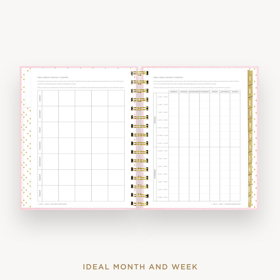 Day Designer 2025 mini daily planner: Peony Bookcloth cover with ideal week worksheet