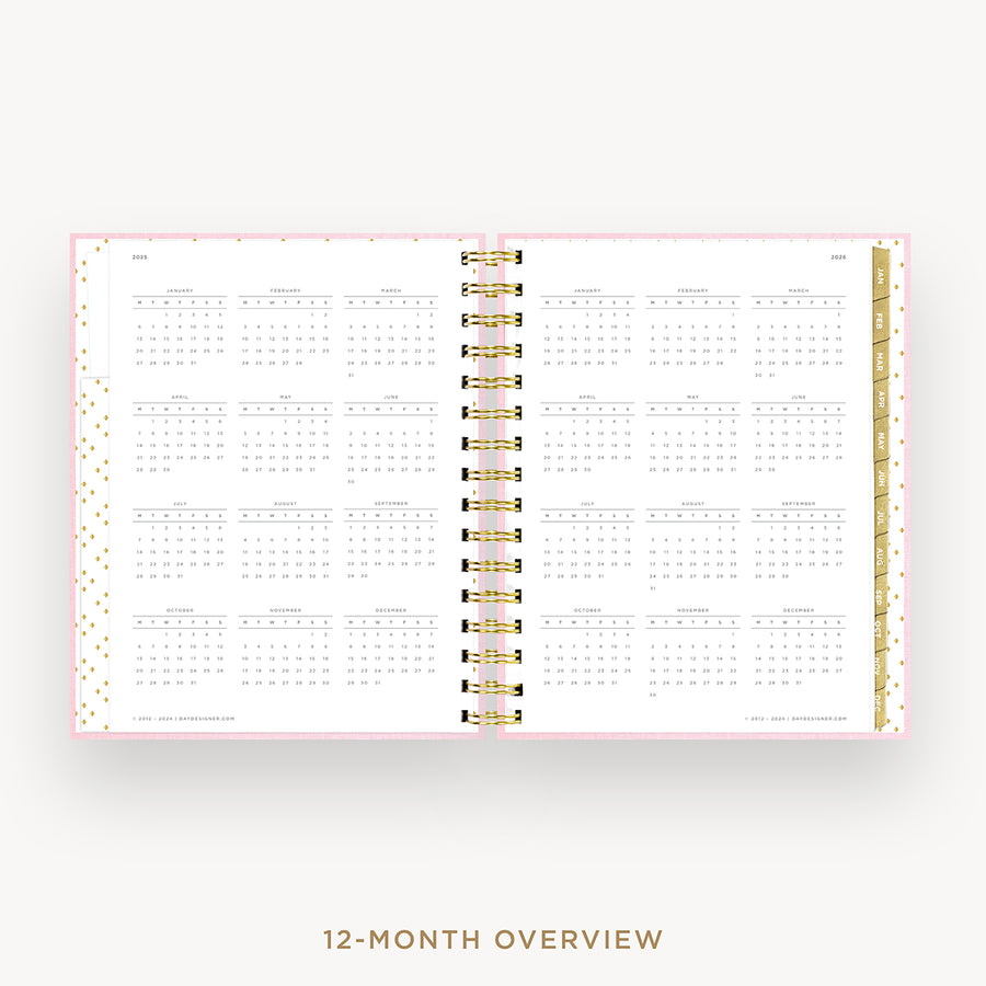 Day Designer 2025 mini daily planner: Peony Bookcloth cover with 12 month calendar