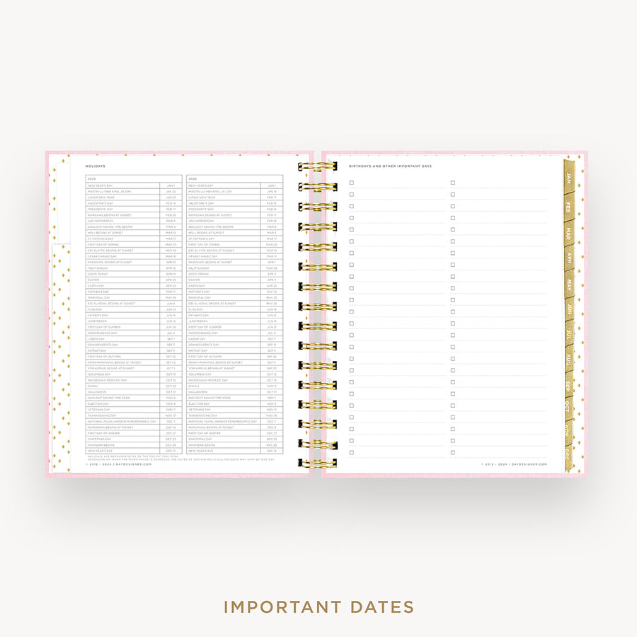 Day Designer 2025 mini daily planner: Peony Bookcloth cover with holidays page