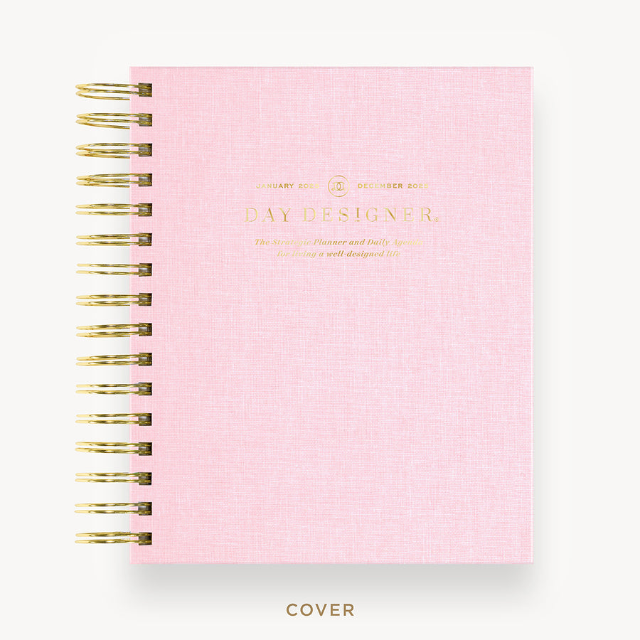 Day Designer 2025 mini daily planner: Peony Bookcloth hard cover, gold wire binding