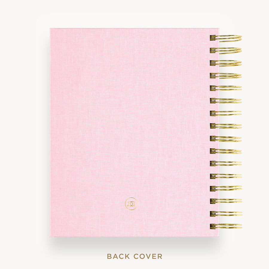 Day Designer 2025 mini daily planner: Peony Bookcloth cover with back cover with gold detail