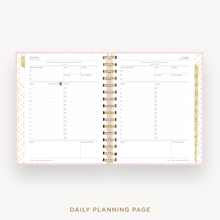 Day Designer 2025 mini daily planner: Peony Bookcloth cover with daily planning page