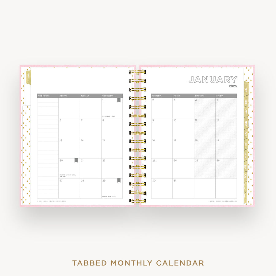 Day Designer 2025 mini daily planner: Peony Bookcloth cover with monthly calendar