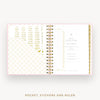 Day Designer 2025 mini daily planner: Peony Bookcloth cover with pocket and gold stickers