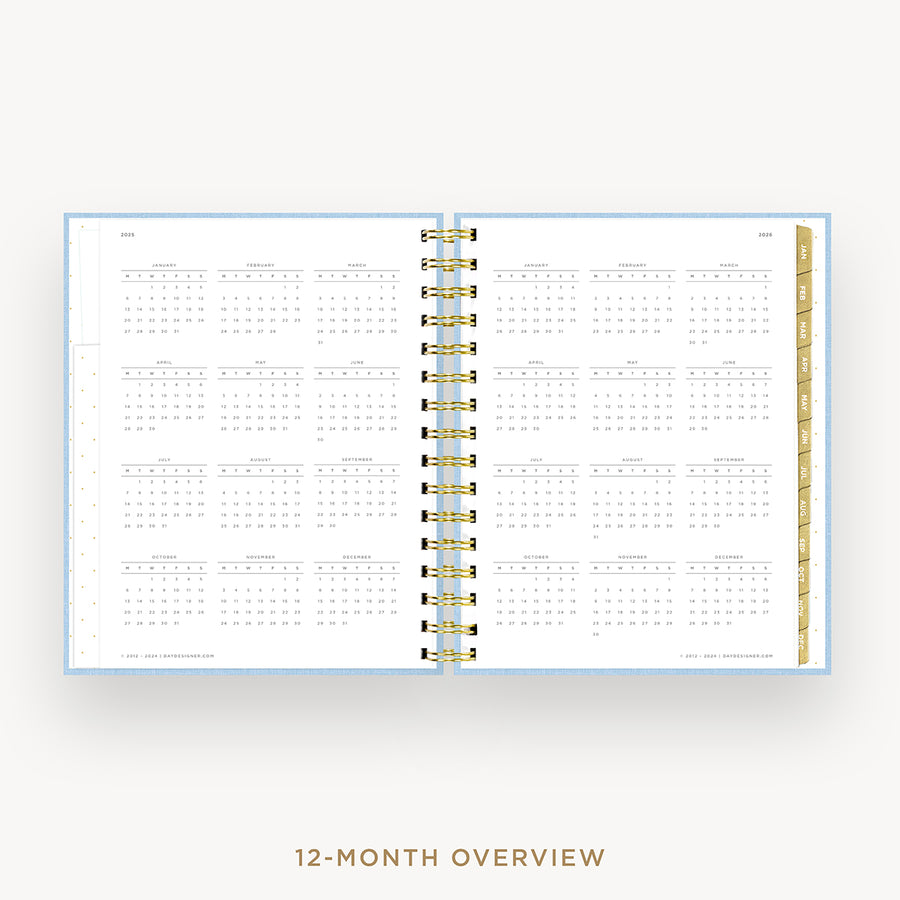 Day Designer 2025 mini daily planner: Chambray Bookcloth cover with 12 month calendar