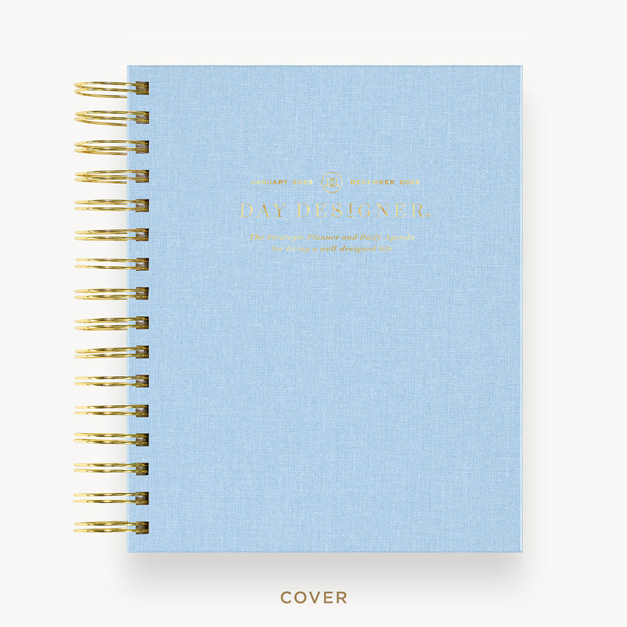 Day Designer 2025 mini daily planner: Chambray Bookcloth hard cover, gold wire binding