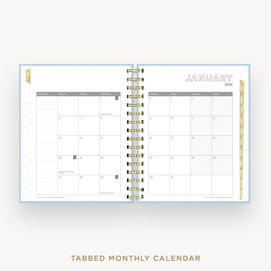 Day Designer 2025 mini daily planner: Chambray Bookcloth cover with monthly calendar