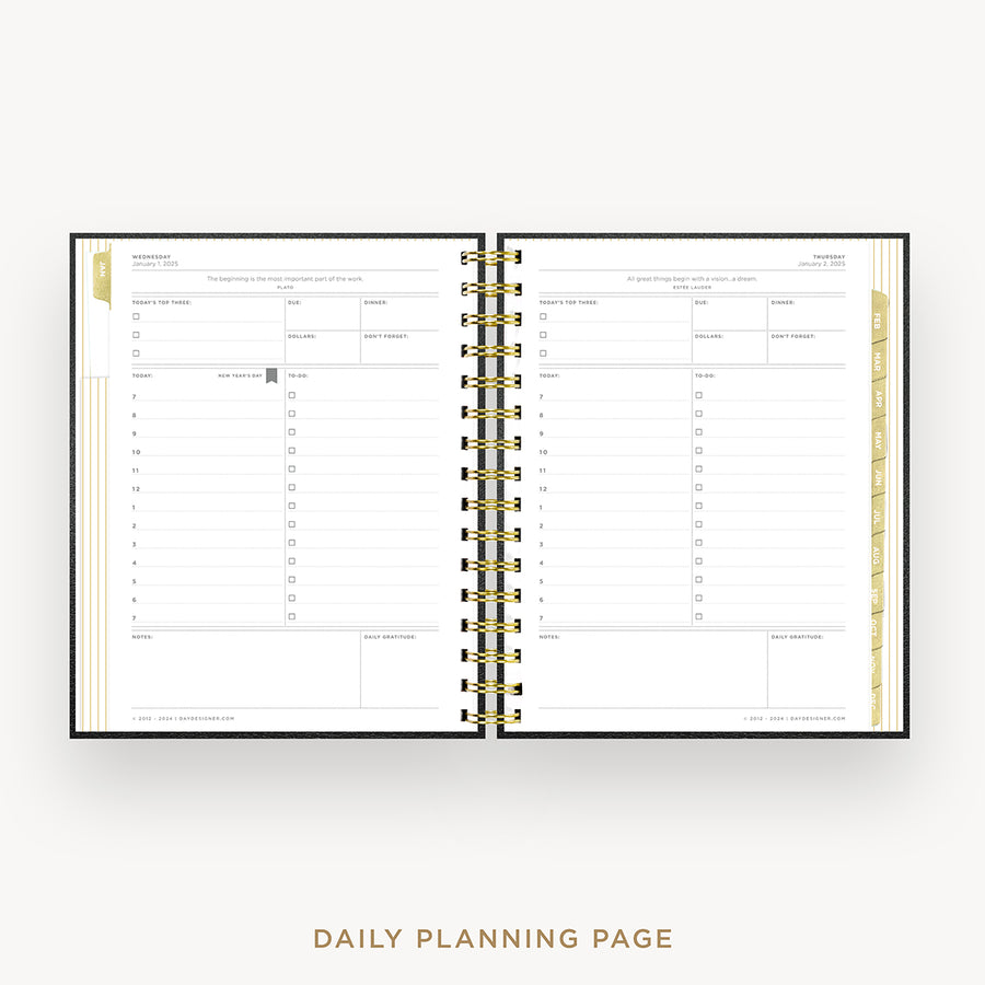 Day Designer 2025 mini daily planner: Classic Black Pebble Texture cover with daily planning page