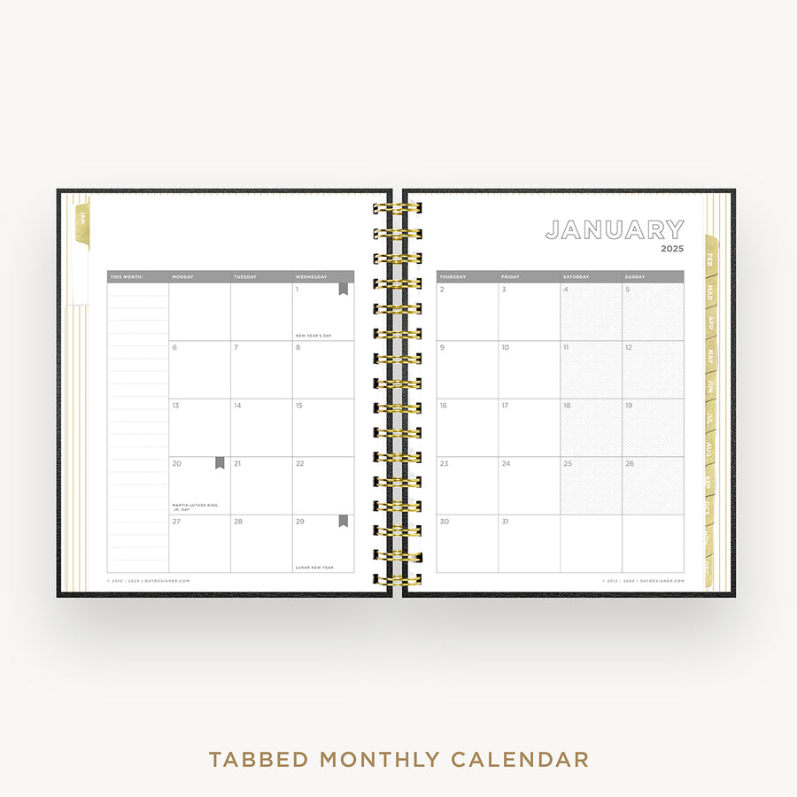 Day Designer 2025 mini daily planner: Classic Black Pebble Texture cover with monthly calendar