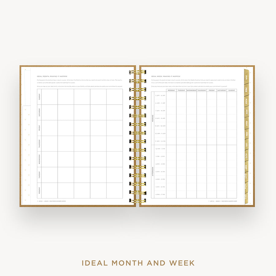 Day Designer 2025 mini daily planner: Caramel Latte Pebble Texture cover with ideal week worksheet