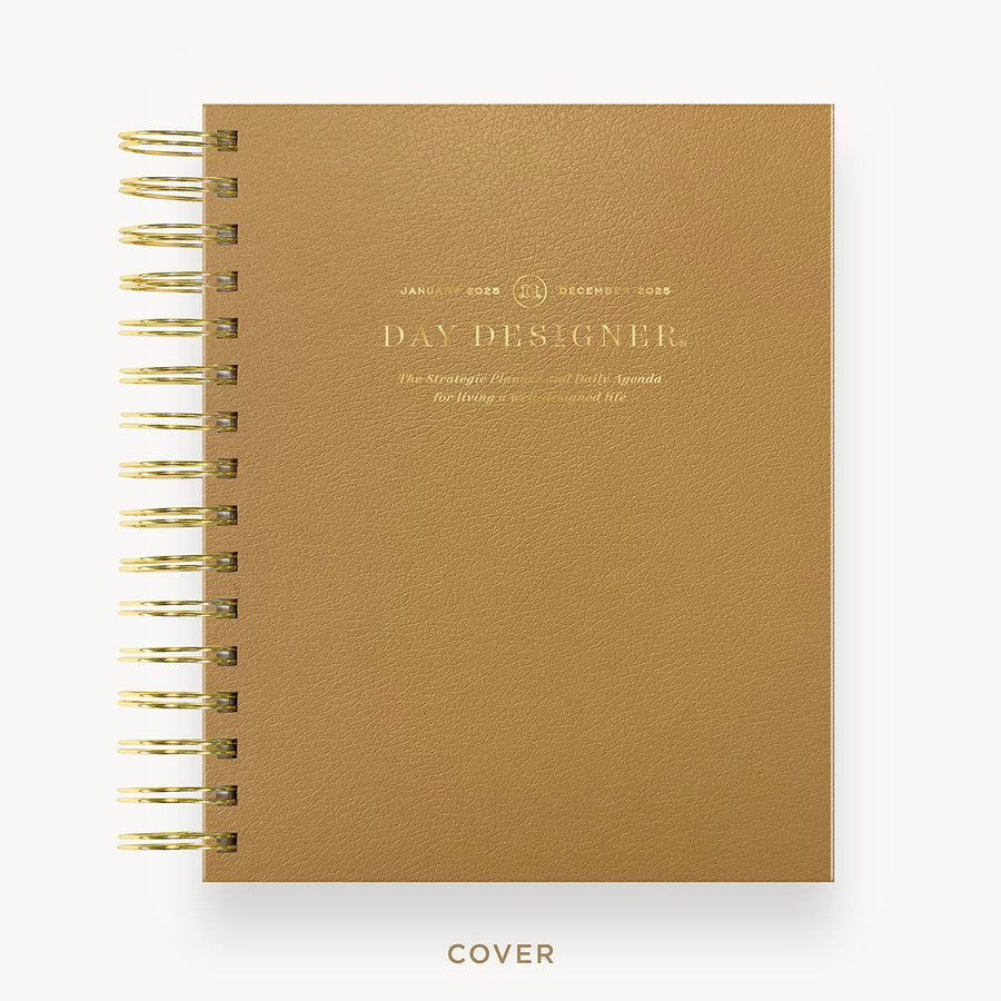 Day Designer 2025 mini daily planner: Caramel Latte Pebble Texture hard cover, gold wire binding