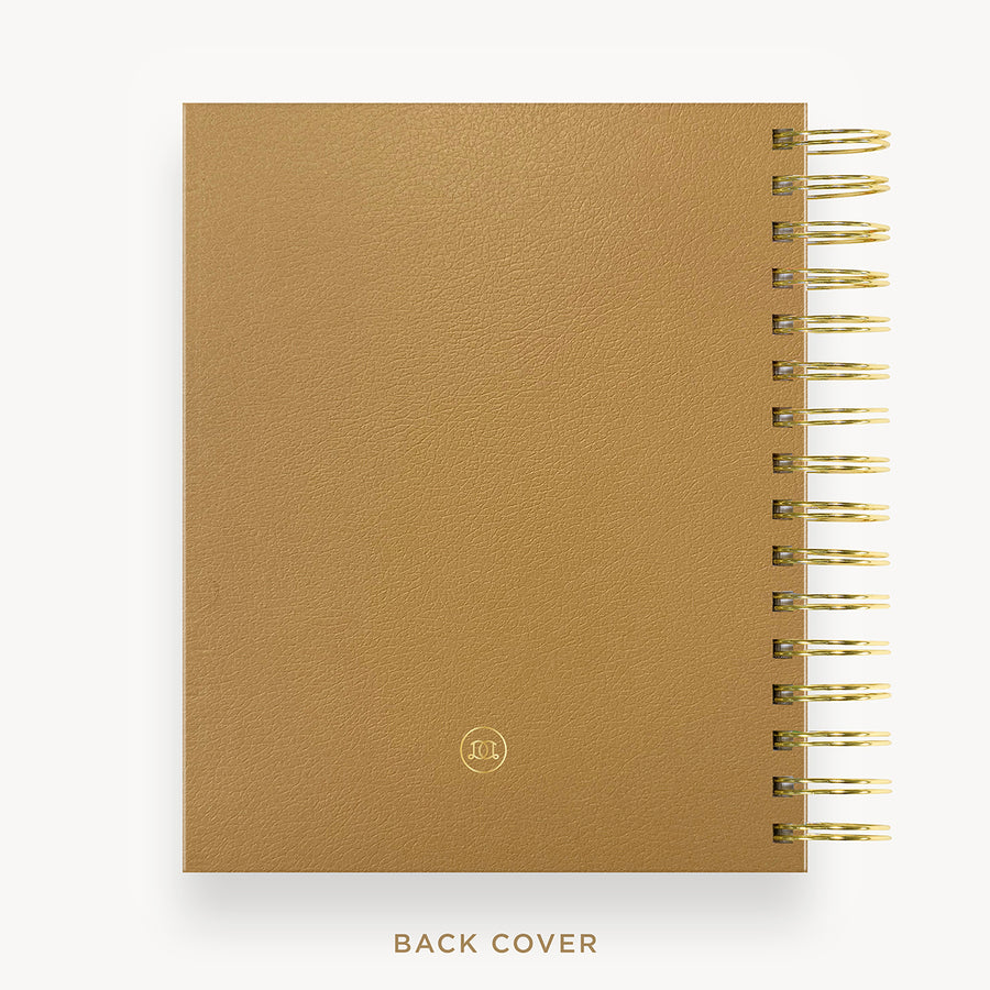 Day Designer 2025 mini daily planner: Caramel Latte Pebble Texture cover with back cover with gold detail