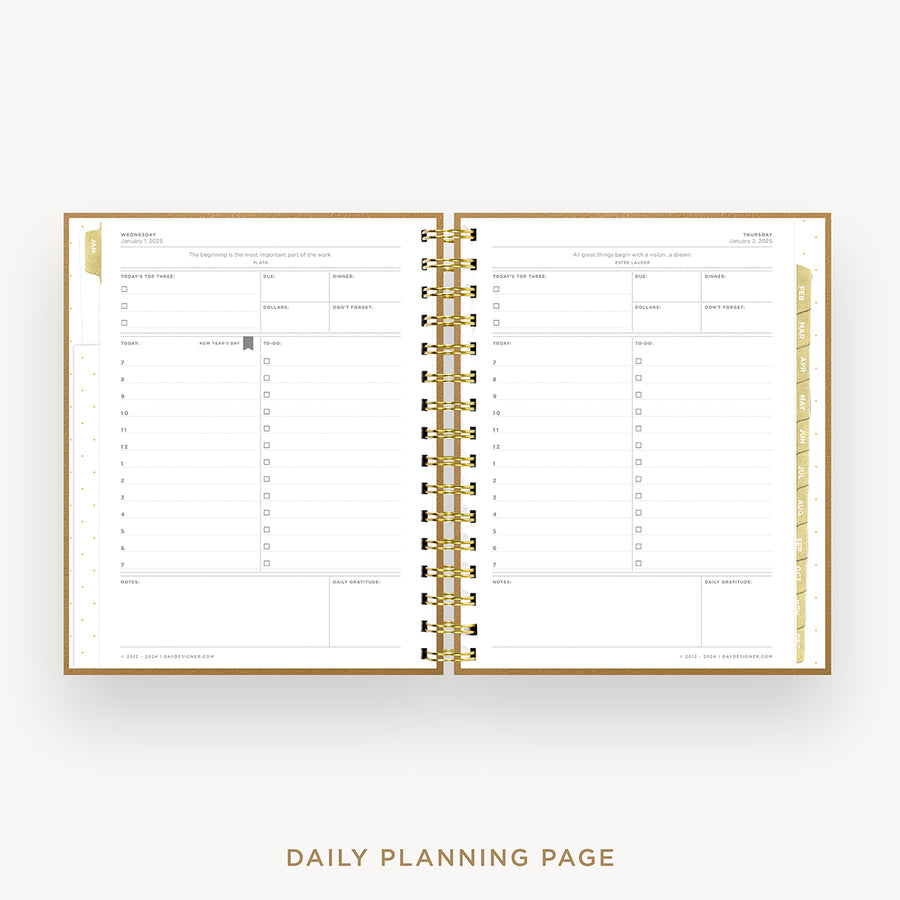 Day Designer 2025 mini daily planner: Caramel Latte Pebble Texture cover with daily planning page