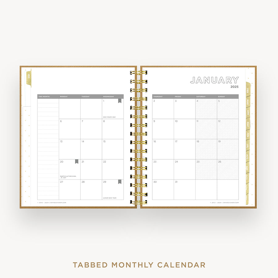 Day Designer 2025 mini daily planner: Caramel Latte Pebble Texture cover with monthly calendar